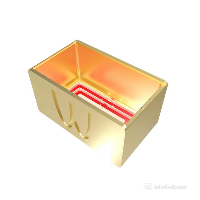 Golden Box With Red And White Stripes Inside And Side Handles 3d model 