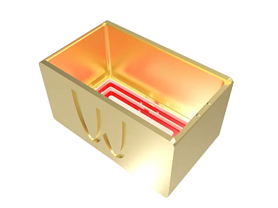 Golden Box With Red And White Stripes Inside And Side Handles 3d model