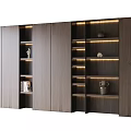 Modern Wooden Bookcase With Integrated LED Lighting And Open Closed Shelves
