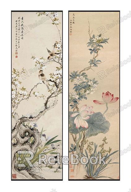 New Chinese Plant Painting Elegant Zen Flower and Bird Pattern Hanging Painting Combination model