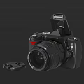 Black Digital Camera With Pop up Flash Detachable Lens And Lens Cap
