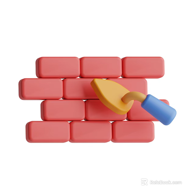 Intricate Sculpture Carving Work With Stacked Red Bricks And Trowel Tool 3d model