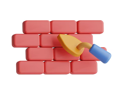 Intricate Sculpture Carving Work With Stacked Red Bricks And Trowel Tool 3d model