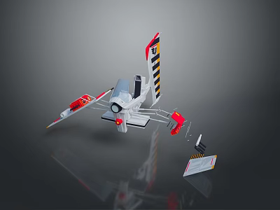 Toy Model Airplane With Red White Black And Yellow Striped Design 3d model