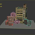 Vintage Computer Equipment Display with Retro Suitcases Fan and Vending Machine 3d model