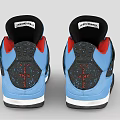Blue Sneakers With Red Lining Black Laces Mesh Panels White Accents And Black Sole