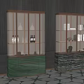 Pair of Modern Wine Cabinets with Glass Doors and Marble Bases for Wine Storage