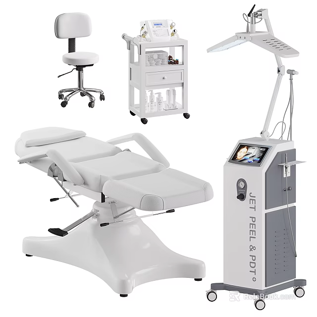 Professional Medical Devices Including Treatment Bed Facial Jet Peel Machine Mobile Trolley And Lamp 3d model 