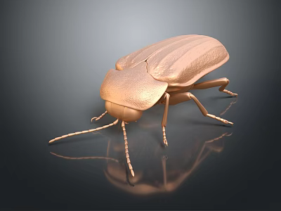 Golden Flying Beetle with Shiny Wings on Dark Background and Reflection 3d model