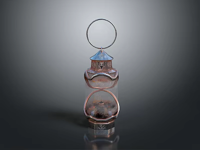 Decorative Vintage Lantern With Circular Handle Ornate Metal Frame And Glass Body 3d model