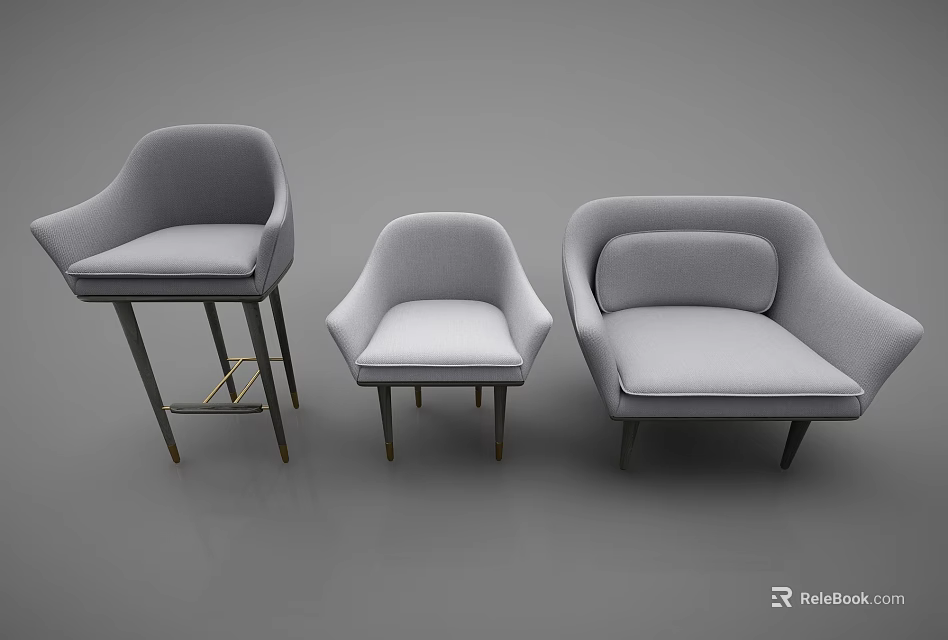 Stylish Modern Gray Armchairs With Metal Legs Three Different Styles 3d model 