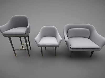 Stylish Modern Gray Armchairs With Metal Legs Three Different Styles 3d model