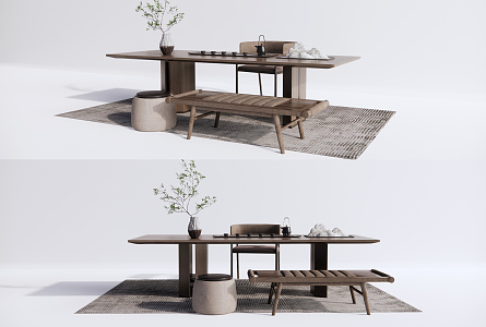 Modern Tea Table and Chair Leisure Chair Sitting Pier Bench 3d model