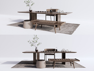 Modern Tea Table and Chair Leisure Chair Sitting Pier Bench 3d model