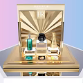Luxury HR Perfume Cosmetics Golden Display Case With Various Products And Elegant Design