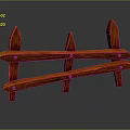 Decorative Wooden Garden Fence With Pointed Posts And Horizontal Rails 3D Render Model