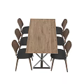 Modern Wooden Dining Table Set With Rectangular Tabletop And Six Chairs With Black Seats 3d model