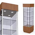 Display Cabinets with Glass Shelves Wooden Top and Metal Frame Structure