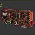 Green Train Locomotive with Yellow Black Stripes Red Undercarriage on Reflective Background