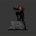 Red Haired Woman In Black Tight Outfit Striking Dynamic Pose On Broken Stones