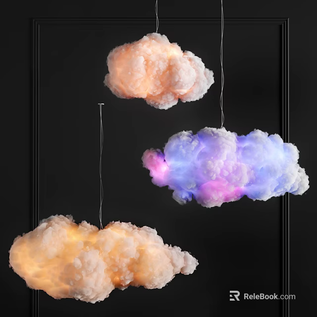 Colorful Cloud Shaped Chandelier with Pink Blue Purple Hues Soft Light Decorative for Modern Home 3d model 