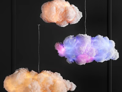 Colorful Cloud Shaped Chandelier with Pink Blue Purple Hues Soft Light Decorative for Modern Home 3d model