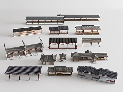 Chinese-style Ancient Promenade Antique Promenade Pavilion Gallery Chinese-style Corridor Shelf Pavilion Wooden Corridor 3d model