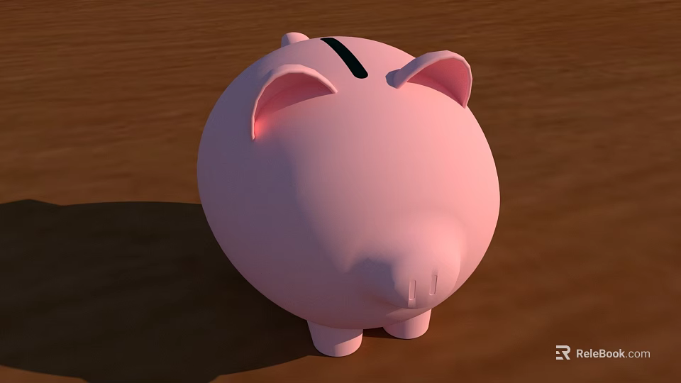 Cute Pink Piggy Bank Decorative Ornament for Home Decor on Wooden Surface 3d model 