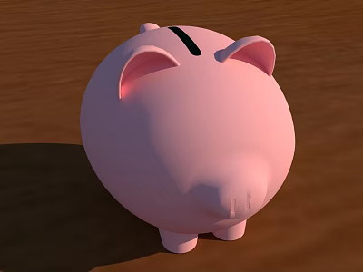 Cute Pink Piggy Bank Decorative Ornament for Home Decor on Wooden Surface 3d model
