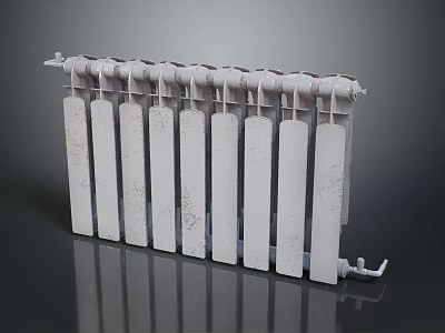 White Cast Iron Radiator With Vertical Fins And Classic Heating Design 3d model
