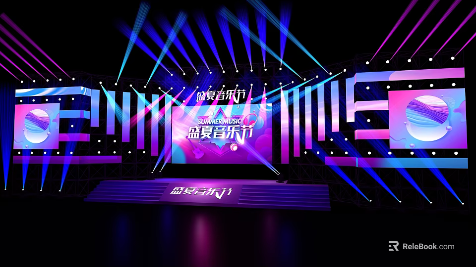 Vibrant Summer Music Festival Stage With Colorful Lighting 3d model 