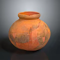 Traditional Handcrafted Pottery Sculpture with Orange Brown Color and Cracked Surface