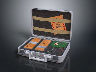 Open Security Suitcase Interior With Orange Boxes Green Square And Top Secret Label 3d model