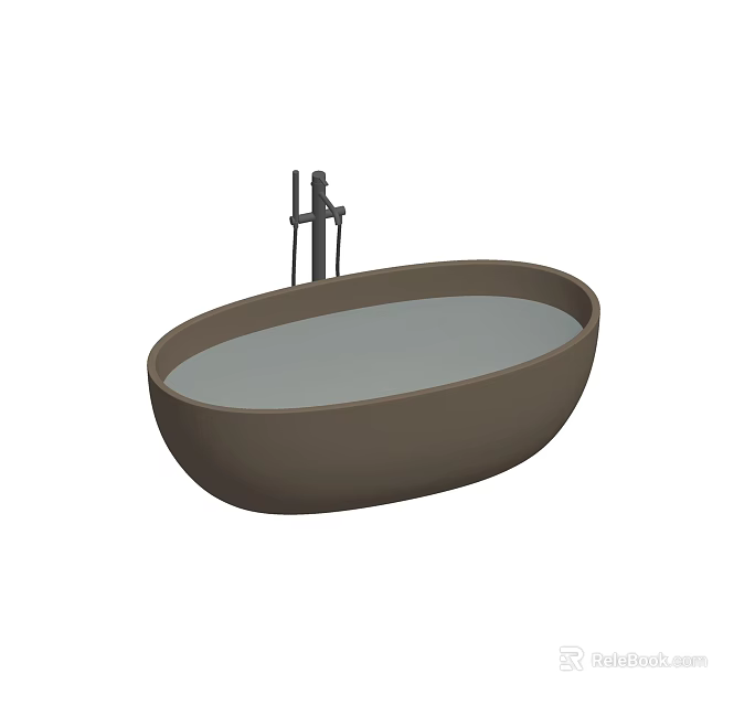 Elegant Freestanding Bathtub Design With Oval Shape Brown Finish And Modern Faucet 3d model 