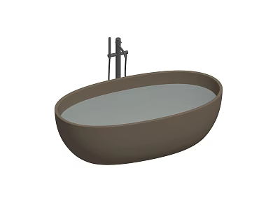 Elegant Freestanding Bathtub Design With Oval Shape Brown Finish And Modern Faucet 3d model
