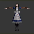 Fictional Character In Blue White Dress With Bow Blue Sleeves Arms Outstretched Gray Background
