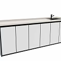 Modern Kitchen Cabinet With White Doors Black Frame Countertop And Sink