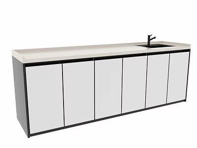 Modern Kitchen Cabinet With White Doors Black Frame Countertop And Sink 3d model