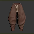 Brown Loose Fit Pants With Drawstring Waist And Elastic Cuffs 3d model