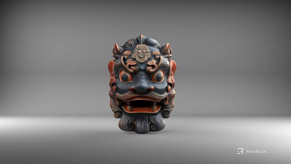 Intricately Carved Traditional Mask Sculpture Featuring Ornate Details And Bold Design 3d model 