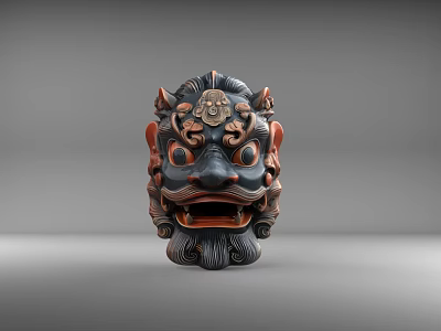 Intricately Carved Traditional Mask Sculpture Featuring Ornate Details And Bold Design 3d model