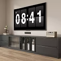 Modern Gray TV Stand With Drawers Glass Doors And Wall Mounted TV In Living Room