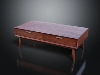 Wooden Coffee Table With Two Drawers And Slim Legs Minimalist Design 3d model