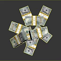 Stacked US Dollar Bills Bundled With Yellow Tape On Black Surface