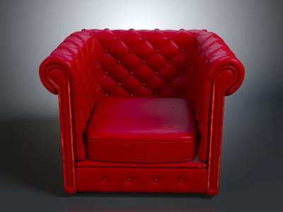 Stylish Red Leather Sofa With Quilted Tufted Back And Rolled Arms Design 3d model