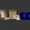Household Items Packaging With Open Cardboard Box Blue Cases And White Label