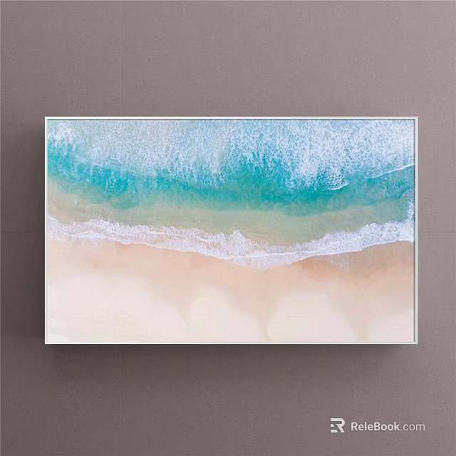 Seascape Painting Featuring Turquoise Blue Waves White Foam and Sandy Beach View 3d model 