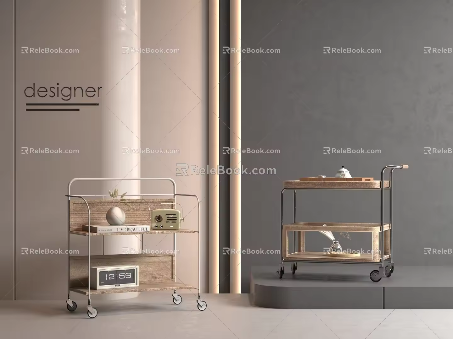 Modern side table modern movable trolley dining car 3d model