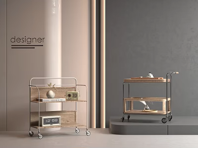 Modern side table modern movable trolley dining car 3d model