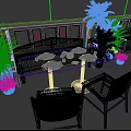 Modern Café Interior Design With Marble Tables Green Plants And Wooden Bar